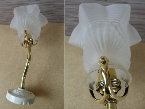 Applique ancienne laiton porcelaine tulipe fantaisie