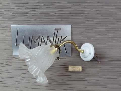 Applique murale ancienne col de cygne laiton et porcelaine tulipe fantaisie