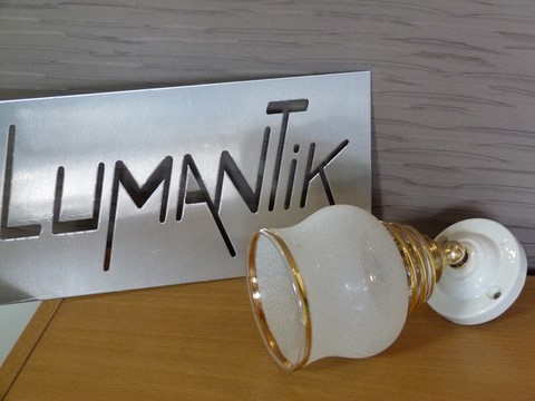 Ancienne applique courte axe laiton coudé verre granité