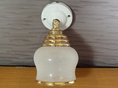 Ancienne applique courte axe laiton coudé verre granité