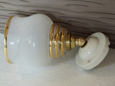 Ancienne applique courte axe laiton coudé verre granité