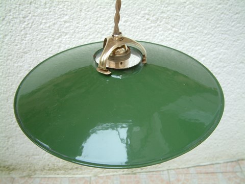 Suspension abat jour en tôle émaillée verte