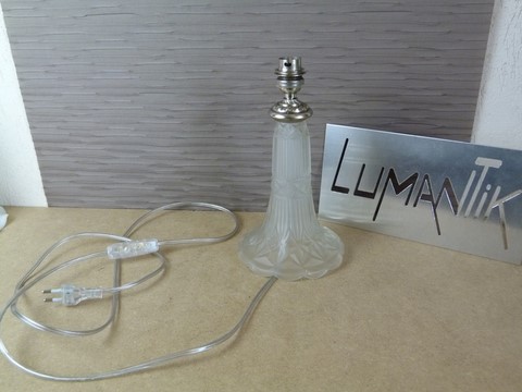 Ancien pied de lampe verre opaque douille nickelée art déco