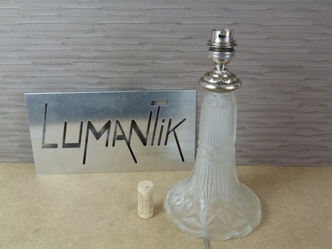 Ancien pied de lampe verre opaque douille nickelée art déco