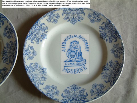 Grand plat ancien St Amand Lebacqz et Bouchart 1900