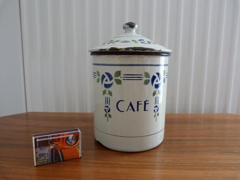 Ancien pot à épices émaillé café art déco
