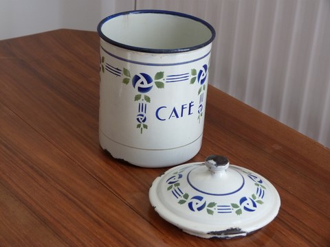 Ancien pot à épices émaillé café art déco