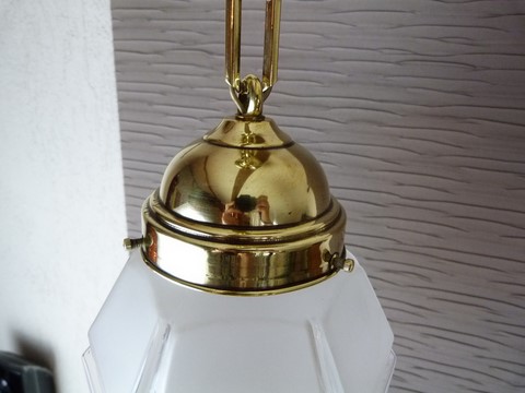 Suspension ancienne chaine laiton et globe obus art déco