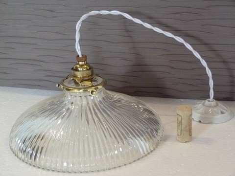 suspension ancienne abat jour verre style holophane