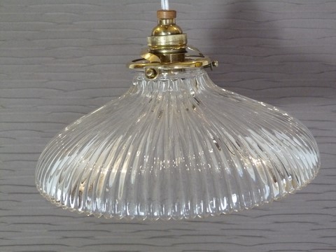 suspension ancienne abat jour verre style holophane