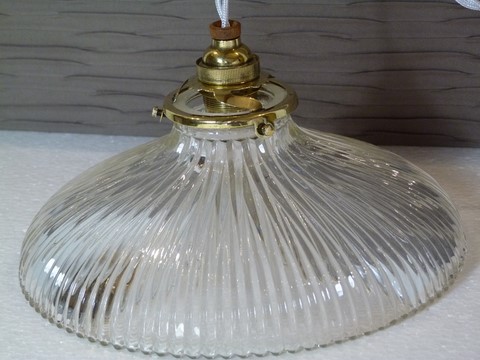 suspension ancienne abat jour verre style holophane