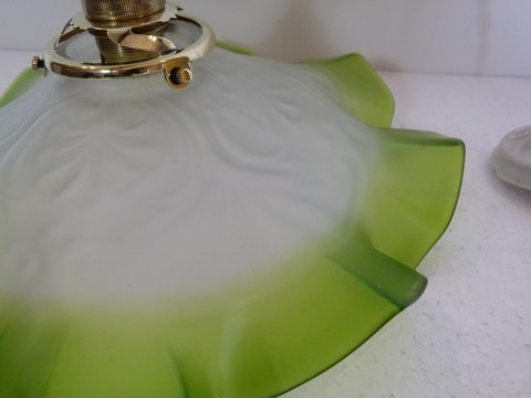 Rare suspension ancienne abat jour verre bicolore art nouveau