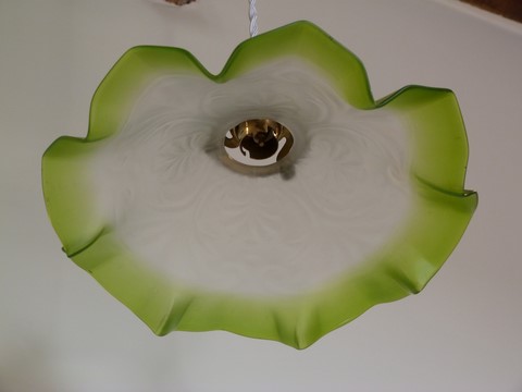 Rare suspension ancienne abat jour verre bicolore art nouveau