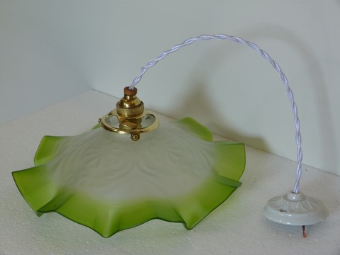 Rare suspension ancienne abat jour verre bicolore art nouveau