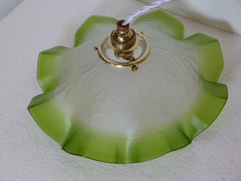 Rare suspension ancienne abat jour verre bicolore art nouveau
