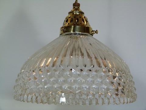 Suspension ancienne griffe laiton et verre holophane