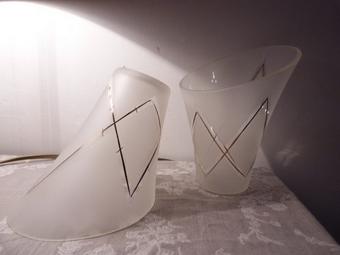 Lot 2 tulipes verre de lustre année 50 DLG Lunel Arlus