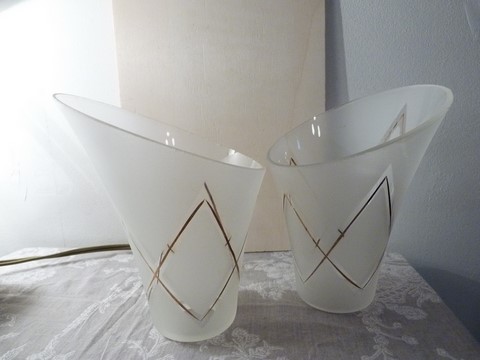 Lot 2 tulipes verre de lustre année 50 DLG Lunel Arlus