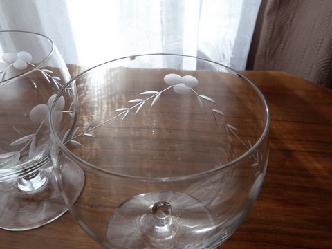 Verres ballon anciens gravés petits pieds lot 3