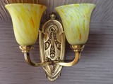 Applique ancienne bronze double feux tulipes jaune
