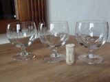 Verres ballon anciens gravés petits pieds lot 3
